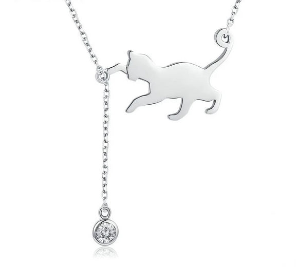 Playful Kitty Sterling Silver Necklace